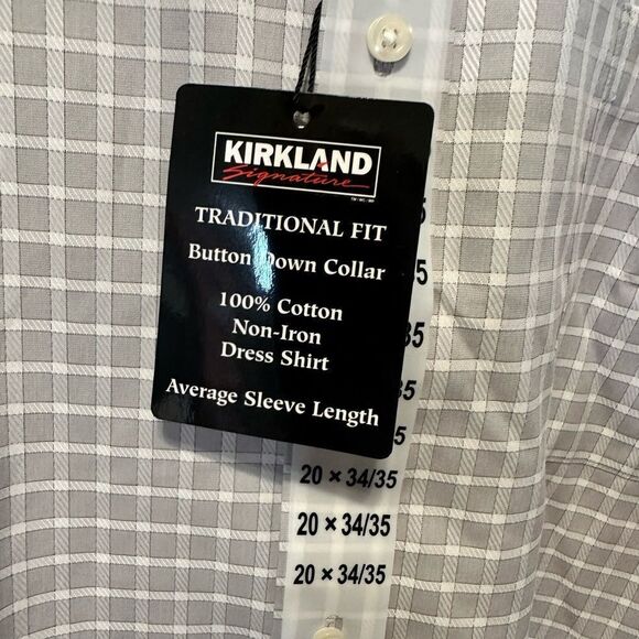 NWT Kirkland Signature Men’s Gray Plaid Button Down Dress Shirt - Size 20/3XL - Picture 4 of 7